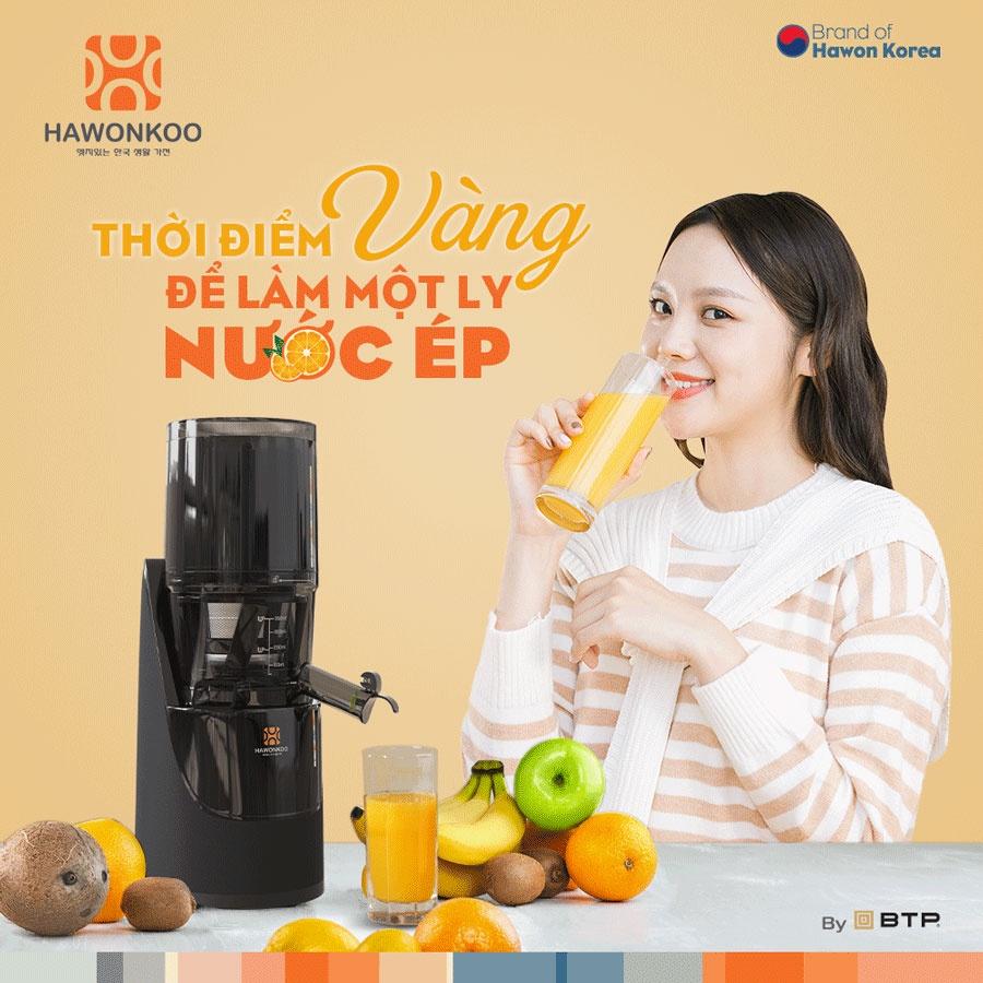 Máy Ép Chậm Hawonkoo SJH-045-BA, Công Suất 200W Màng Lọc 2 Lớp Ép Kiệt Bã Rau Củ Quả, Hàng Chính Hãng