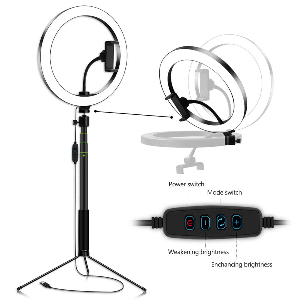 Đèn vòng LED có thể điều chỉnh độ sáng, Gậy selfie để bàn, giá đỡ điện thoại di động ba chân đa chức năng