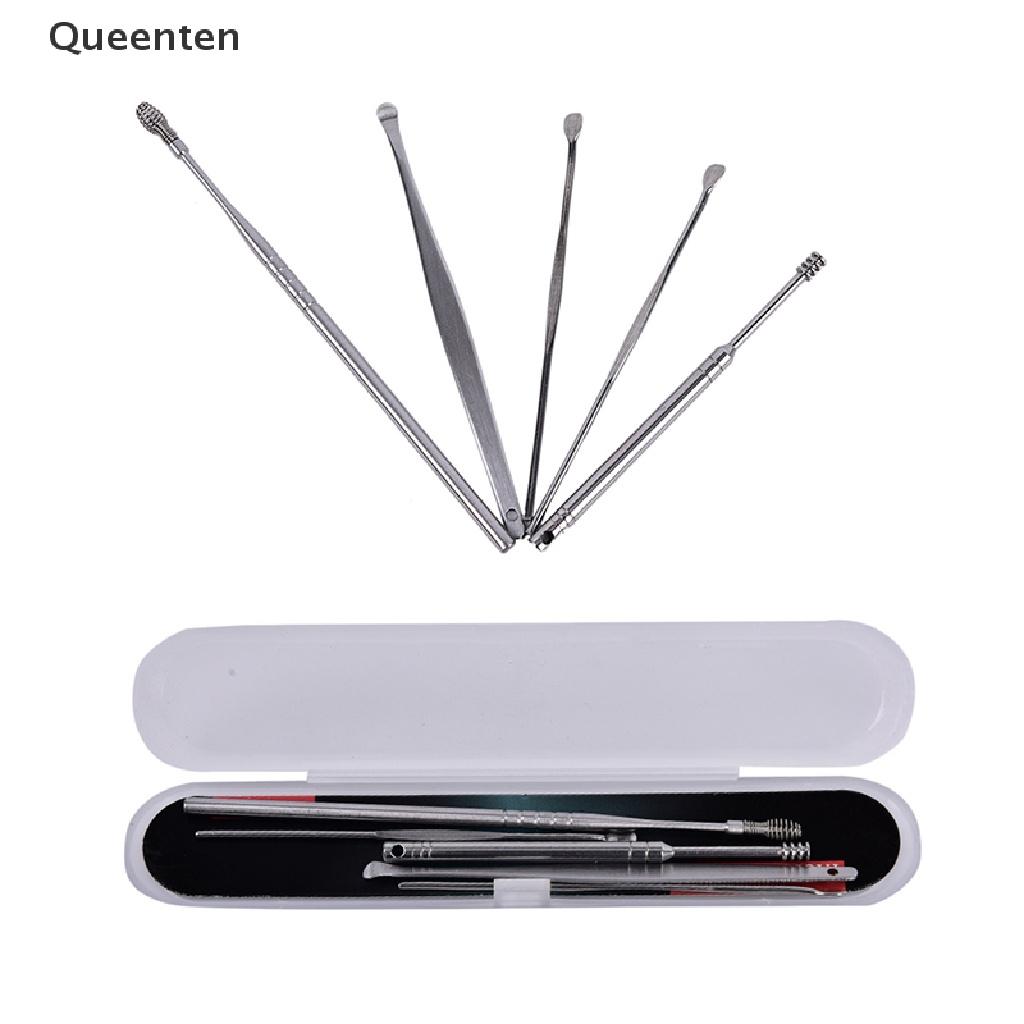 Queenten 5pcs Stainless Steel Ear Pick Wax Curette Remover Cleaner Care EarPick Tool QT