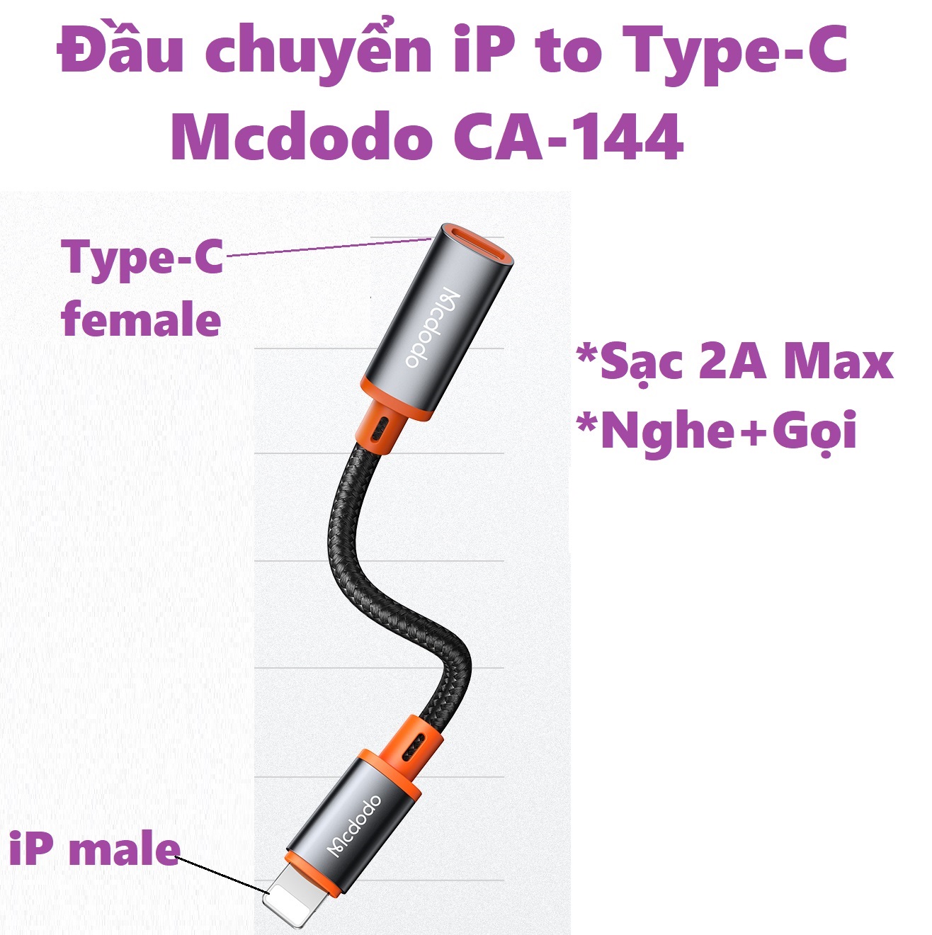 [iP ra 3.5 / type C ] Cáp chuyển chân tai nghe hỗ trợ micro cho iP Baseus L3.5 Mcdodo CA-144_ hàng chính hãng