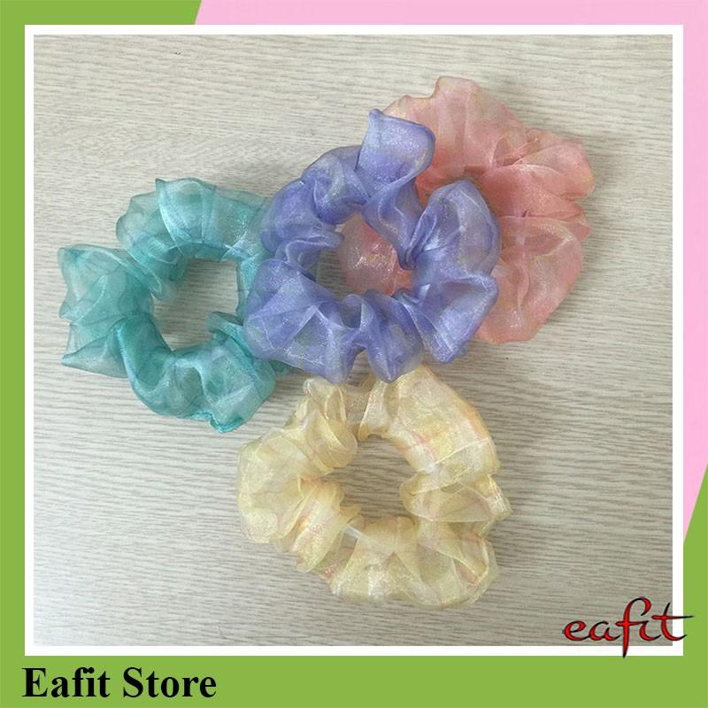 Dây buộc tóc Scrunchies bóng ánh kẻ size nhỏ EAFIT009