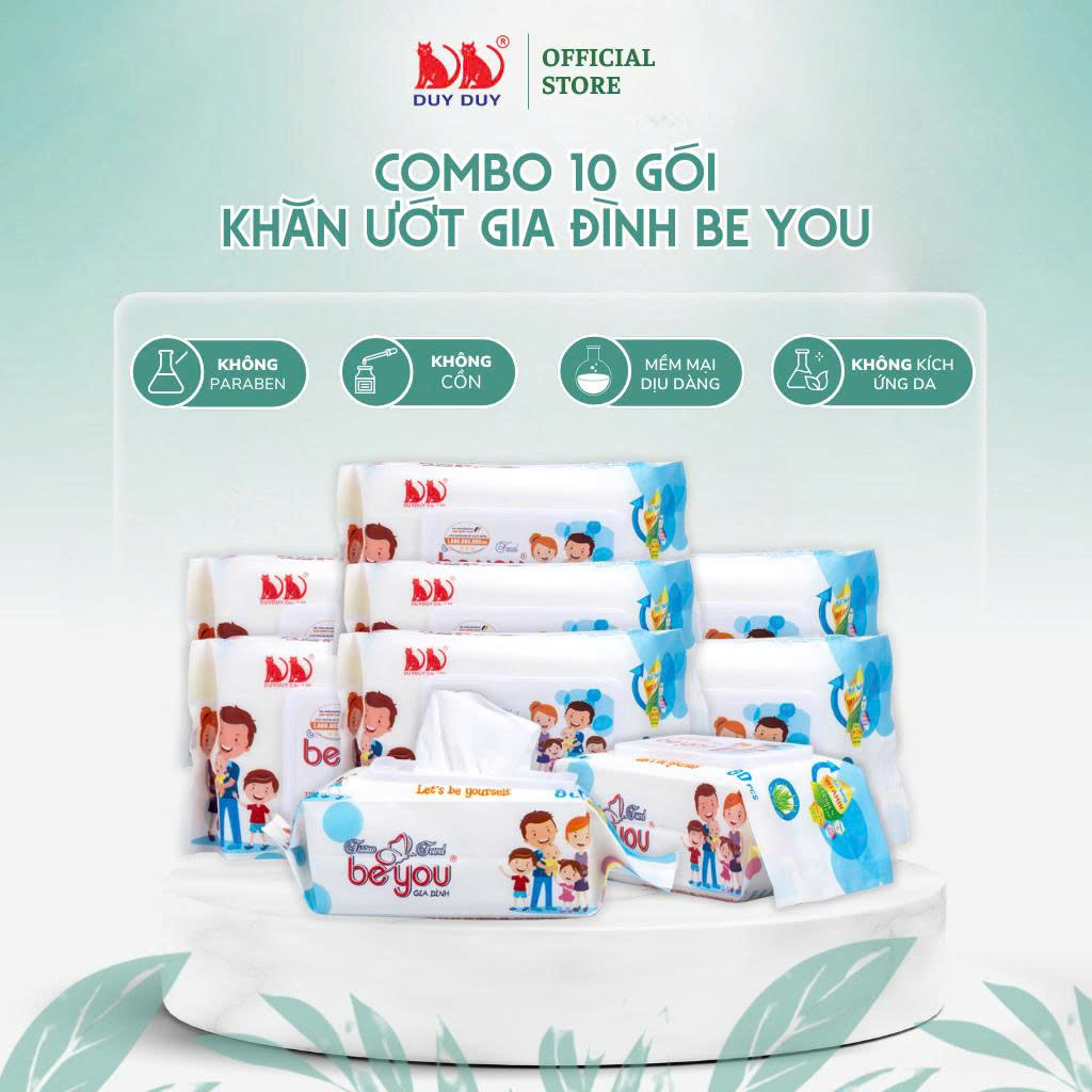 Combo 10 Gói  Khăn ướt đa năng Be You vải không dệt rayon loại 1 80 miếng (13.5x20cm) không hóa chất