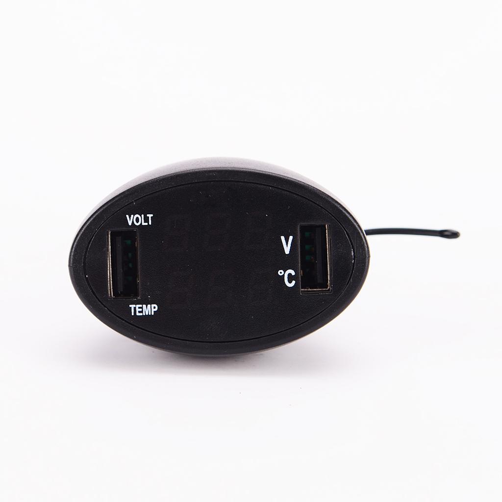 3 in 1 Car Digital LED Voltmeter Gauge +Thermometer + Dual USB Power Charger