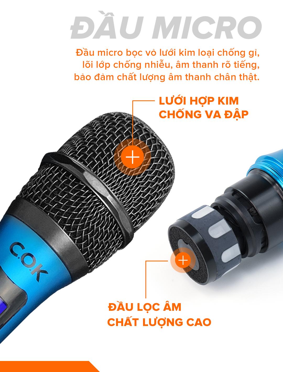 Micro không dây C.O.K ST-232 (2 Mic), Dành cho loa kéo &amp; dàn âm ly, Jack 6.5, bắt âm tốt - Hàng chính hãng 100%