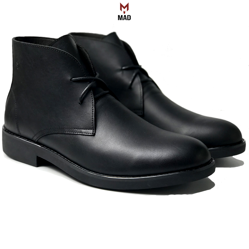 Giày cao cổ nam Chukka Boots MAD Black da bò sáp ngựa điên cao cấp phong cách bụi bặm cá tính chất lượng tốt - ĐEN - 43