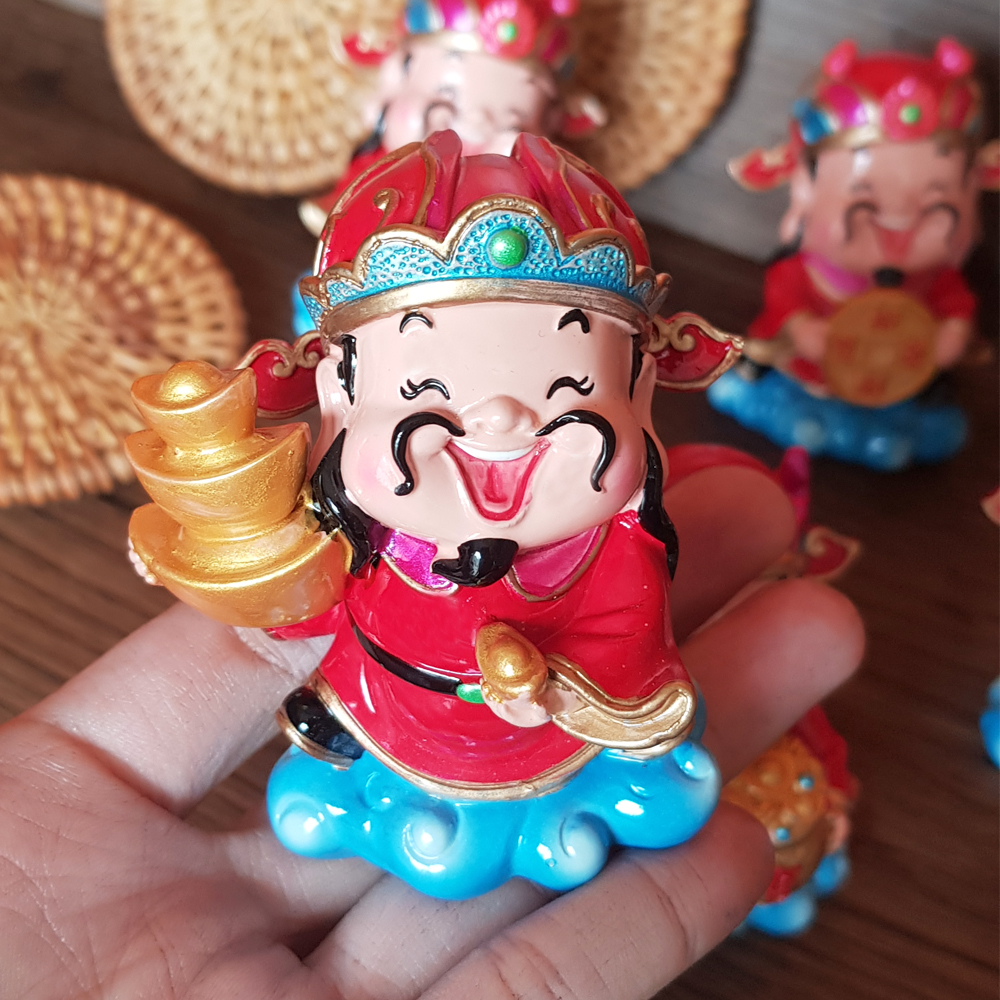 Bộ 03 tượng chibi Thần Tài 7.5cm (tháp vàng + chậu vàng + xâu tiền vàng)