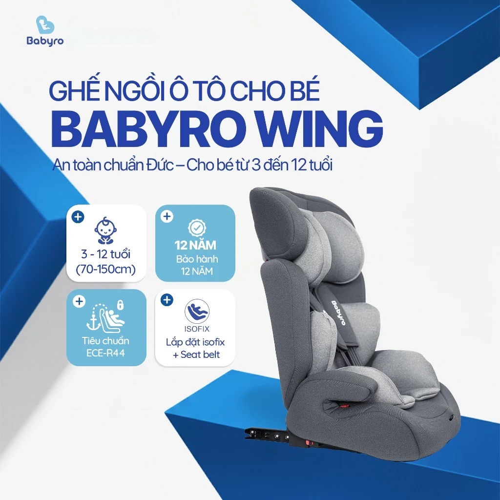 Ghế ngồi ô tô Babyro Wing, cho bé 3-12 tuổi, lắp đặt isofix, gấp gọn - hàng chính hãng