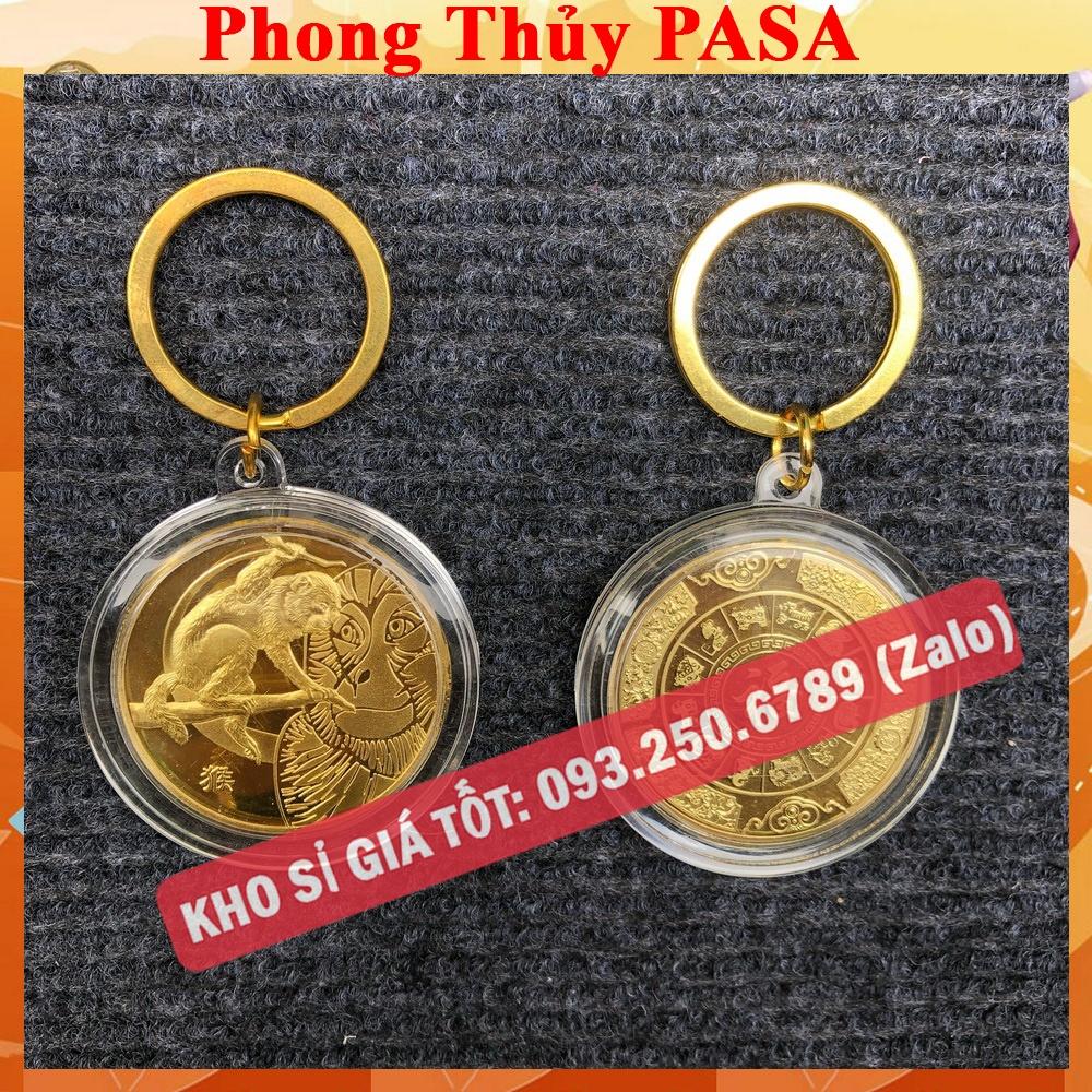 Móc Khóa Đồng Xu Khắc Hình 12 Con Giáp, Niken Mạ Vàng Phong Thủy - Ecoins