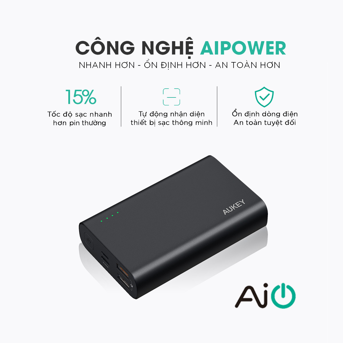 Pin Sạc Dự Phòng 10000mAh Aukey PB-XD12 Sạc Nhanh Quick Charge 3.0 Power Delivery 2 Chiều Công Suất 18W - Hàng Chính Hãng