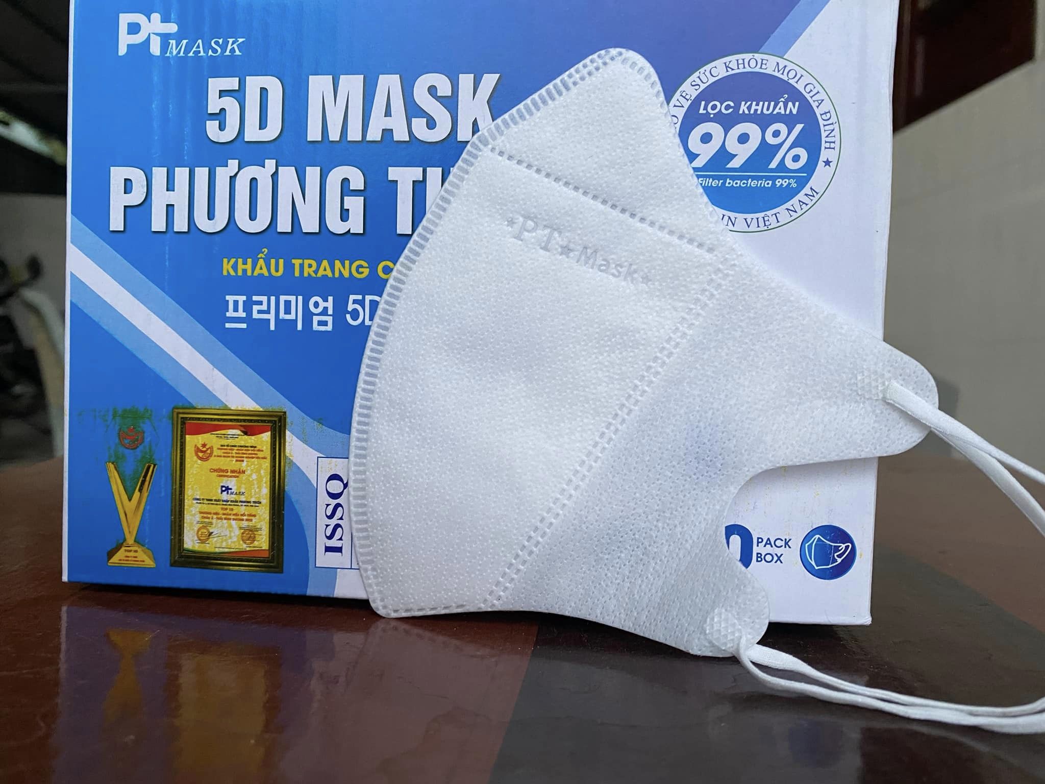 Combo 100 Cái Khẩu Trang 3 Lớp Kháng Khuẩn 5D PT MASK - Màu Trắng