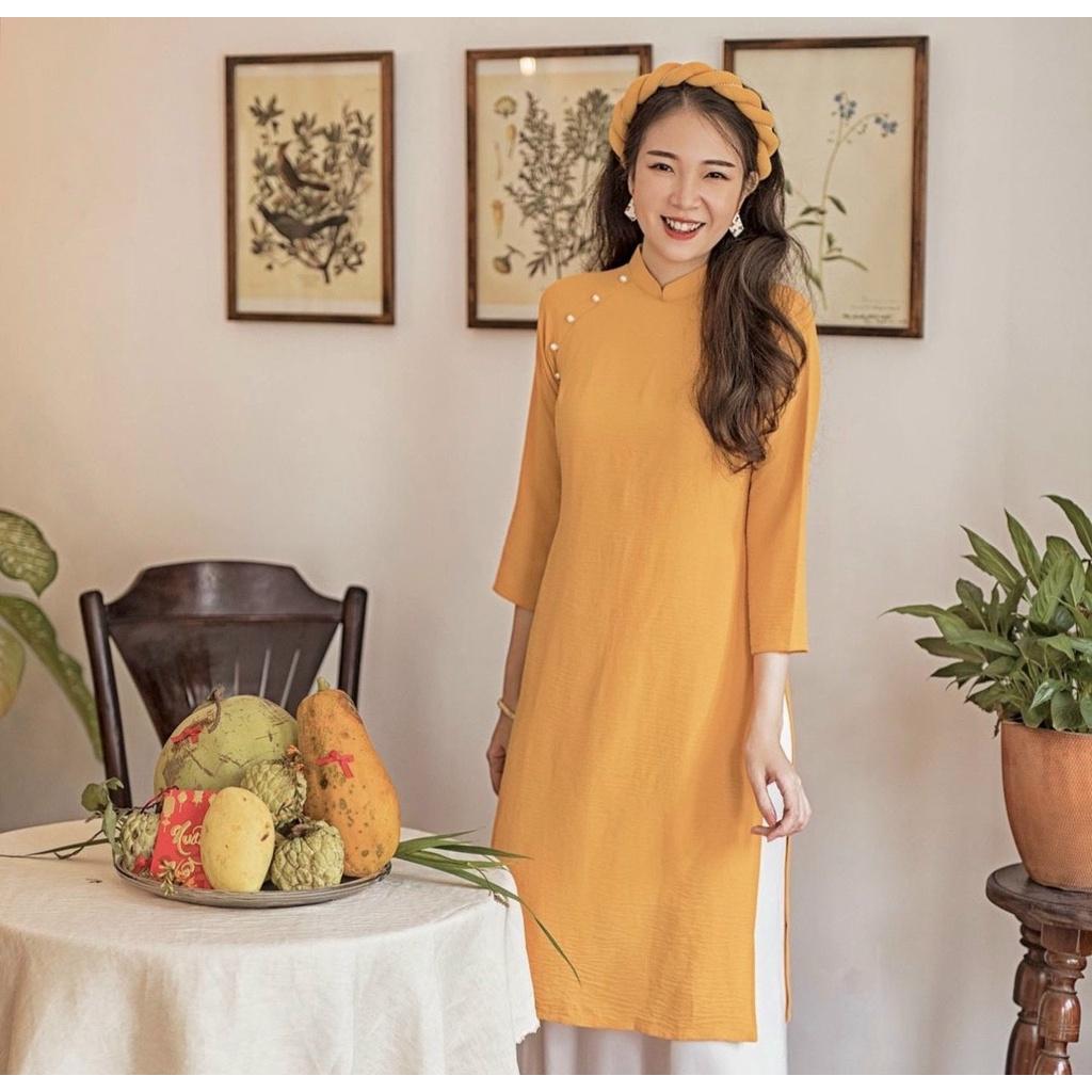 Set áo dài đỏ tay lỡ quần suông đi chùa chúc tết