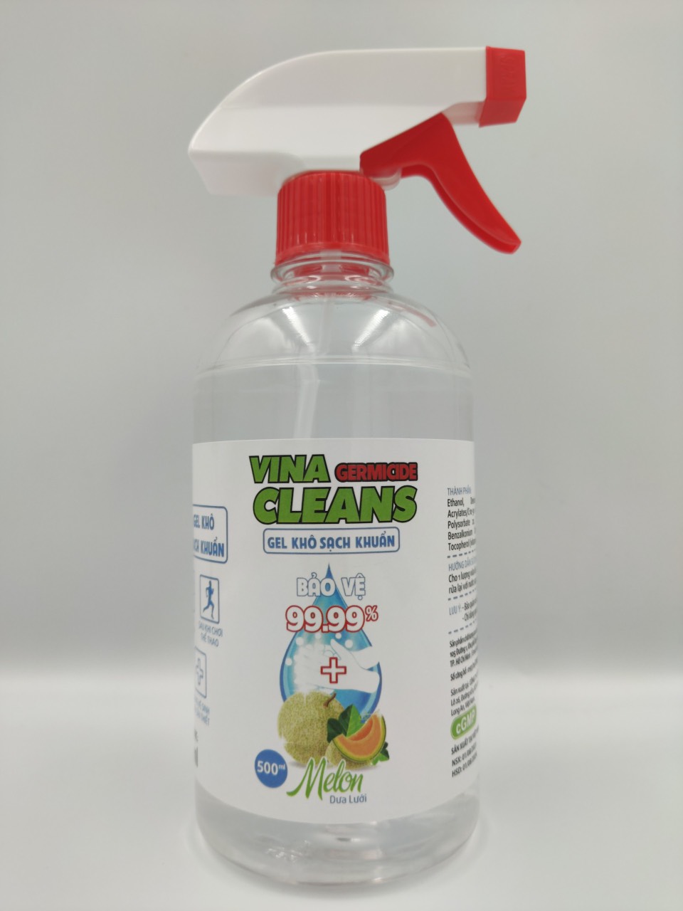 Gel khô rửa tay sạch khuẩn Vina Cleans 500ml Phun sương Hương Dưa Lưới