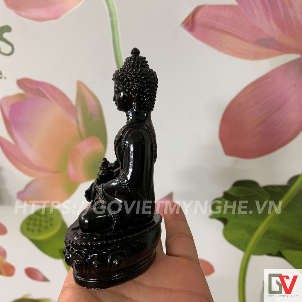 Tượng đá Phật Dược Sư Lưu Ly Quang ngồi tòa sen - Chiều Cao 12cm - Màu đen