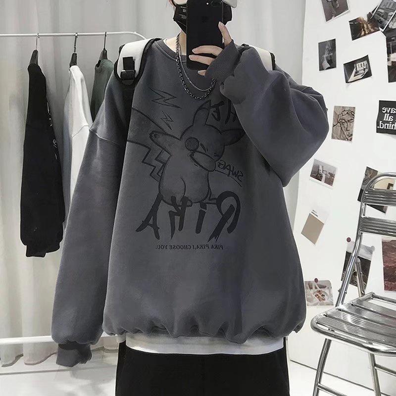 Áo Sweater Tay Dài Cổ Tròn Dáng Rộng In Họa Tiết Hoạt Hình Phong Cách Hip Hop