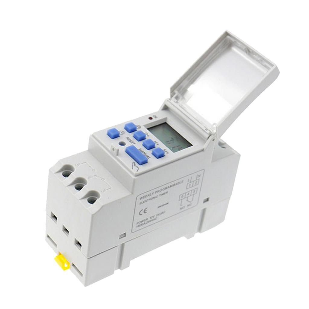 2X DC 12V Din Rail Weekly LCD Programmable Timer Switch Time Relay Switch