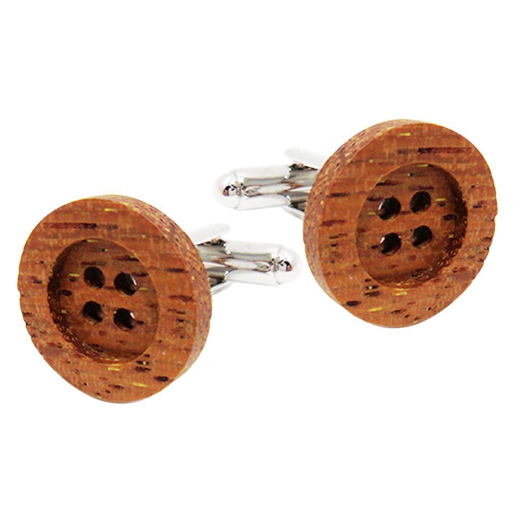 1 Pair Wedding Shirt Round Wooden Cuff Links Cufflinks Business