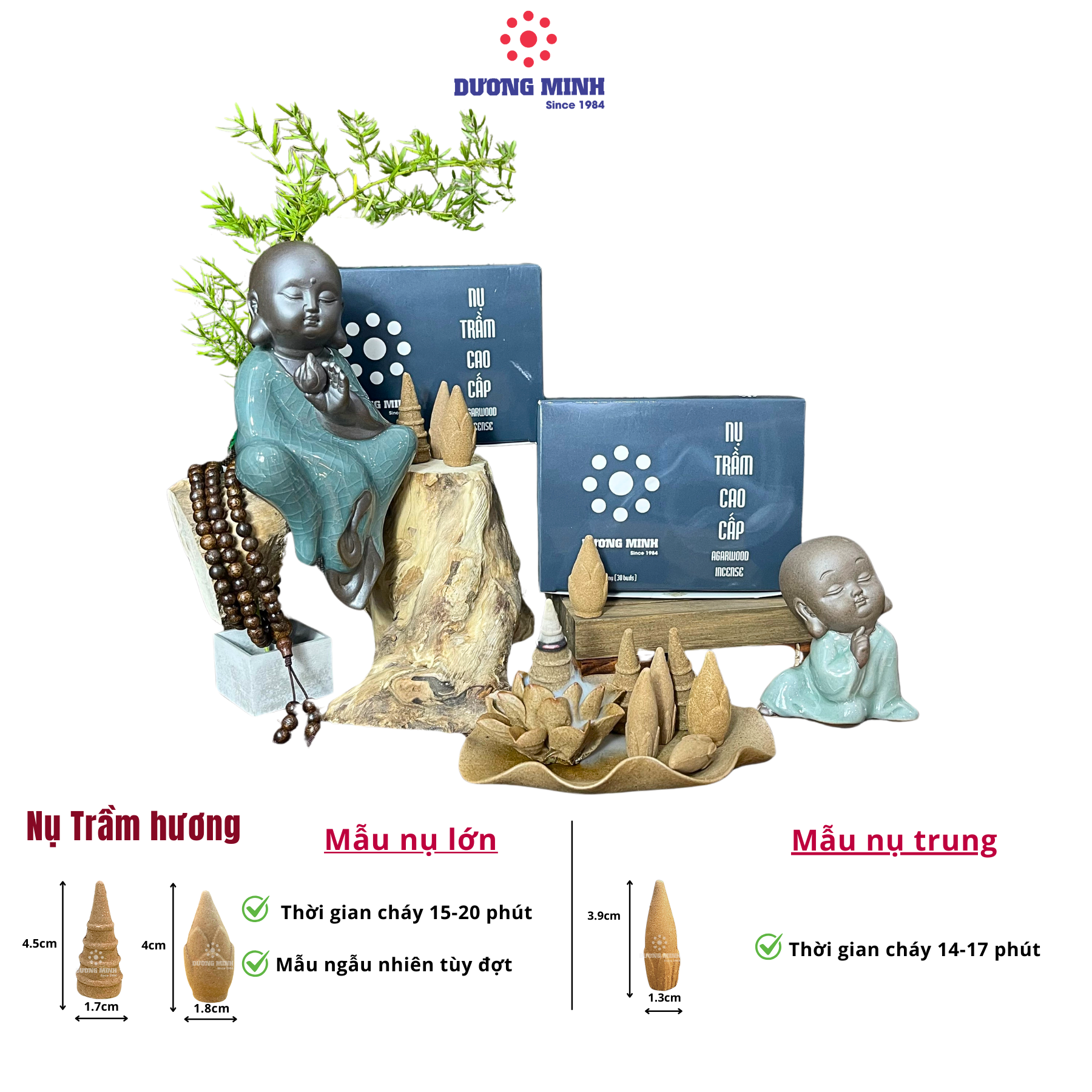 Nụ Trầm Dương Minh 100 Thành Phần Tự Nhiên Trầm Khói Ngược Xông Nhà, Thư Giãn - Hộp Nụ Trầm Hương 30 Nụ