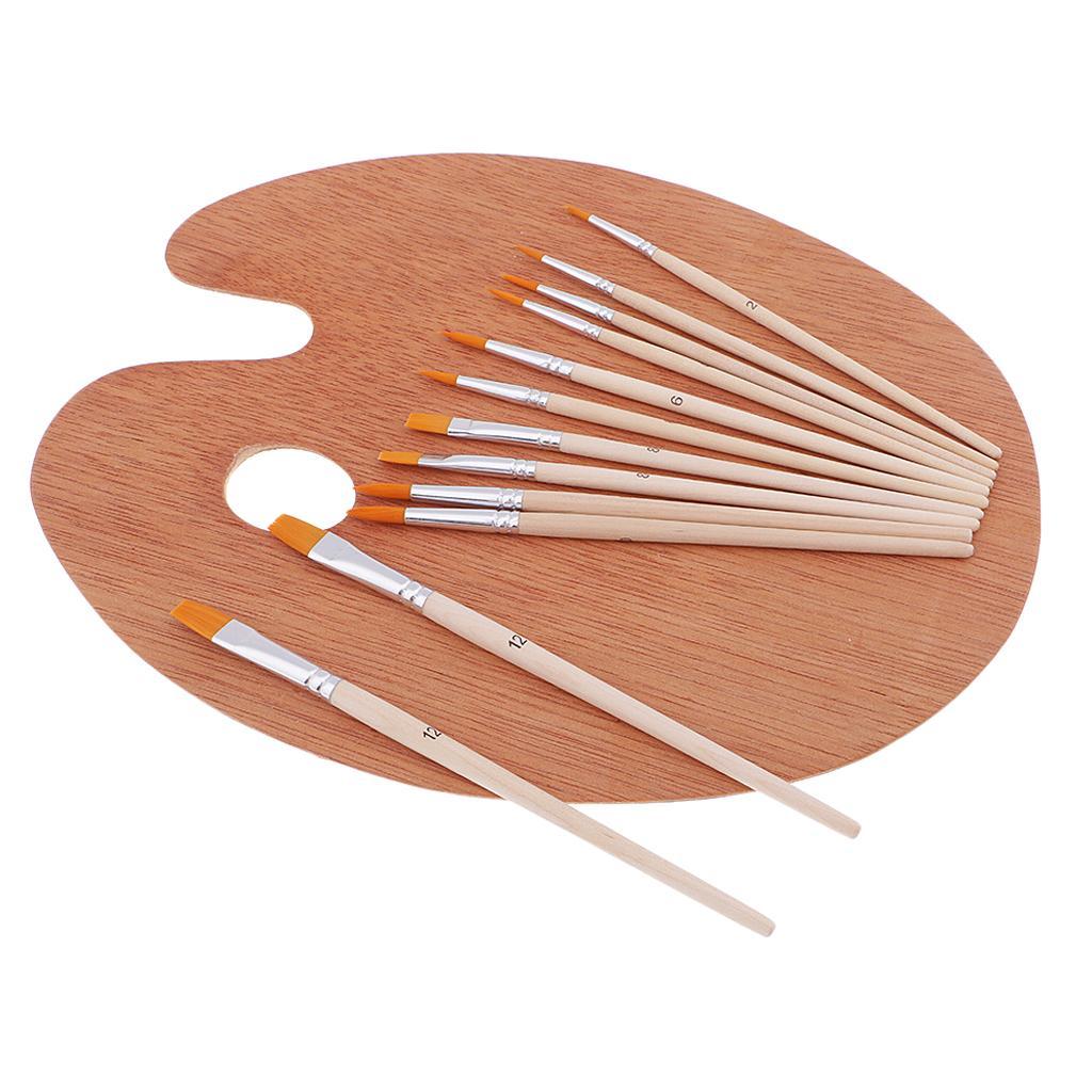 12 Pcs Assorted Nylon Hair Painting Brushes Set with Wooden Palette And Acrylic Paints