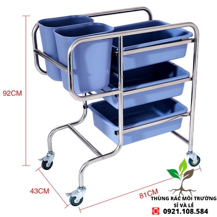 Bộ Xe dọn dẹp nhà hàng inox chân Cong