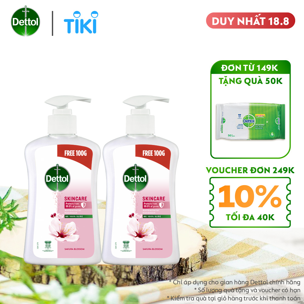 Combo 2 nước rửa tay Dettol kháng khuẩn chăm sóc da - Chai 500g