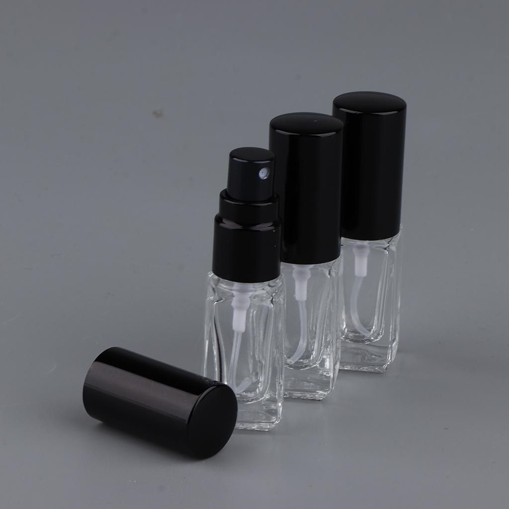 3x 3ml Empty Glass Spray Bottle Pump Fine Mist Perfume Atomiser Black Caps