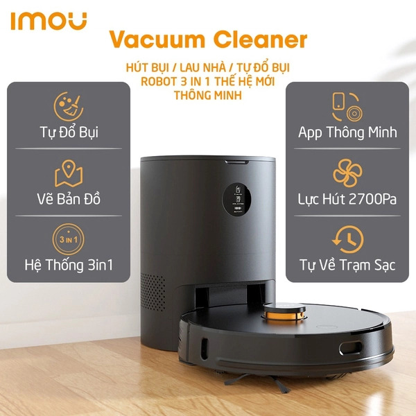 ROBOT hút bụi thông minh IMOU vacuum cleaner RV-L11-A - lực hút 2700PA, tự động đi đổ rác, khoang chứa 3000L - Hàng chính hãng