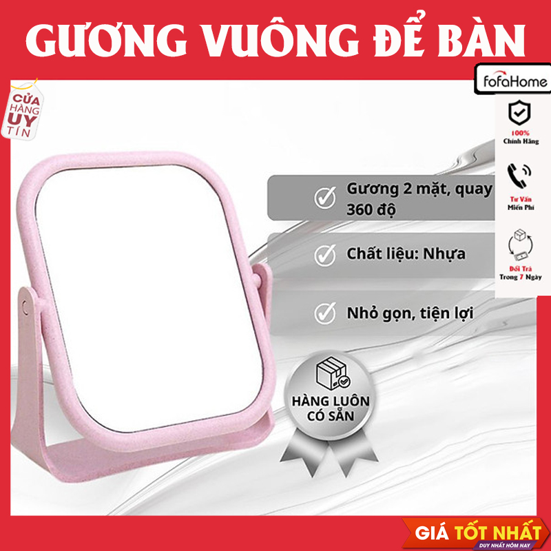 Gương Vuông Để Bàn Hai Mặt Lúa Mạch Gương Lúa Mạch Trang Điểm Cao Cấp Xoay 360 Độ Giao Màu Ngẫu Nhiên