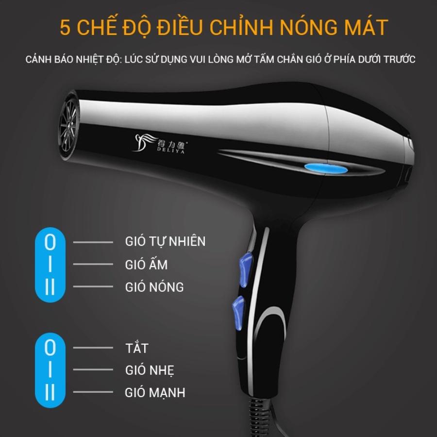 Máy Sấy Tóc 2 Chiều Nóng Lạnh Deliya Công Sất Cao 2200W, Tặng Kèm Bộ Phụ Kiện 5 Món Cao Cấp, Bảo Hành 12 Tháng