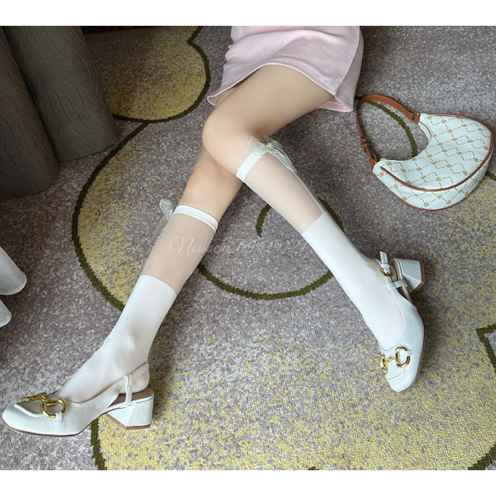 Tất vớ cao đến bắp chân Viền Trong Suốt Đính Nơ phong cách thời trang Lolita Nhật Bản, cá tính cho nữ