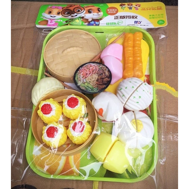 Bộ đồ chơi xếp hình 1 khay lắp ghép, cắt hoa quả, bánh trái, đồ ăn