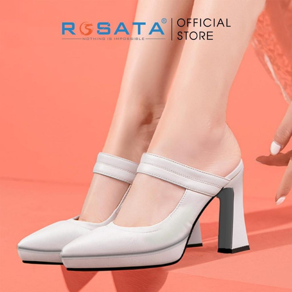 Giày cao gót nữ ROSATA RO466 mũi nhọn xỏ chân quai ngang gót vuông cao 8cm xuất xứ Việt Nam - ĐEN