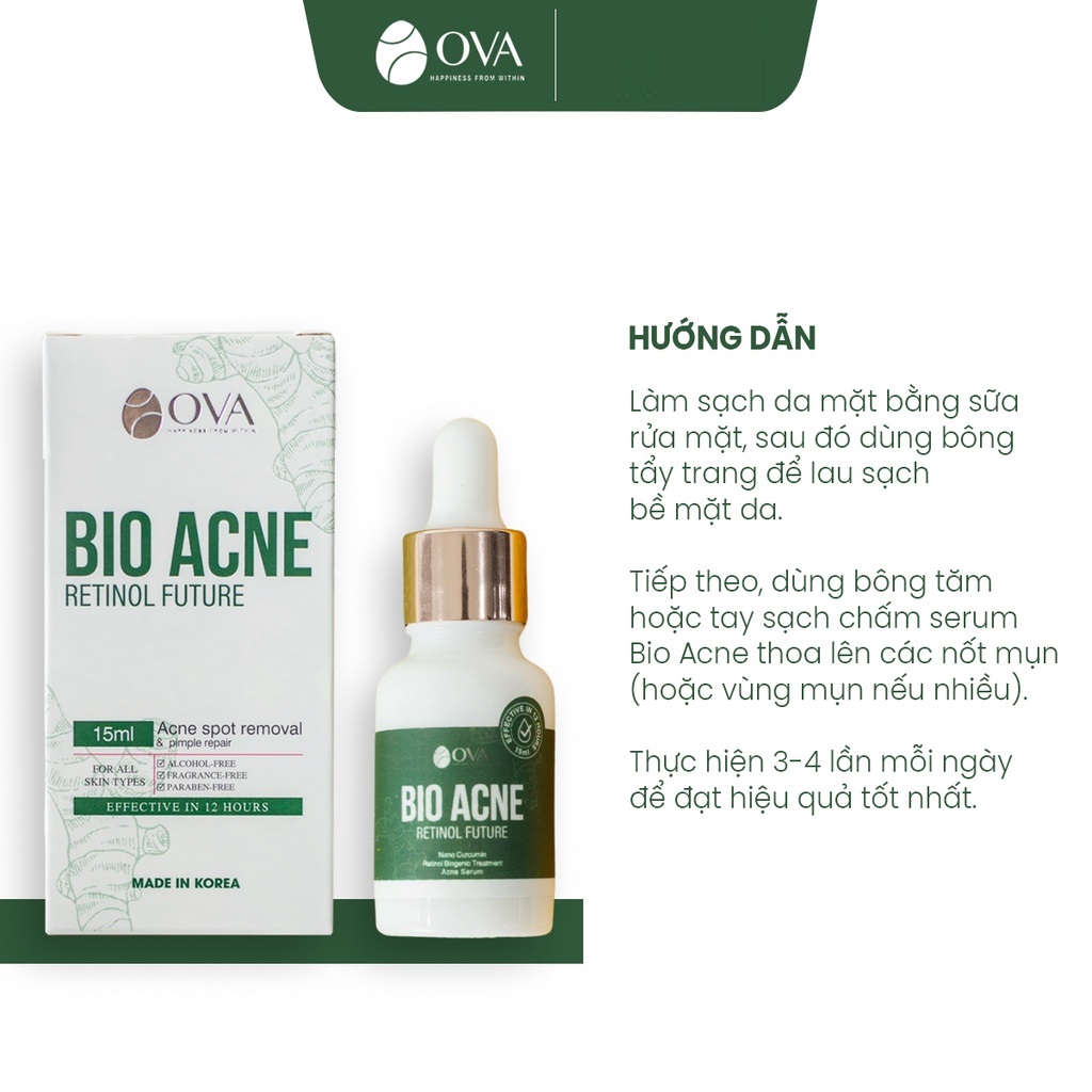 Serum giảm mụn mờ thâm lành tính chiết xuất thiên nhiên Bio Acne 15ml Ova Cosmetics