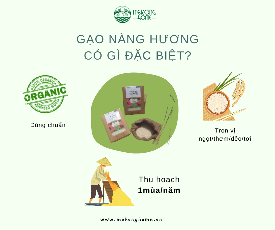 Gạo Hữu Cơ - TRẮNG Nàng Hương 1kg - Nàng MEKONG - 100% Organic