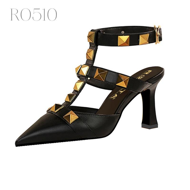 Giày sandal nữ cao gót 6 phân hàng hiệu rosata đẹp hai màu đen nâu ro510