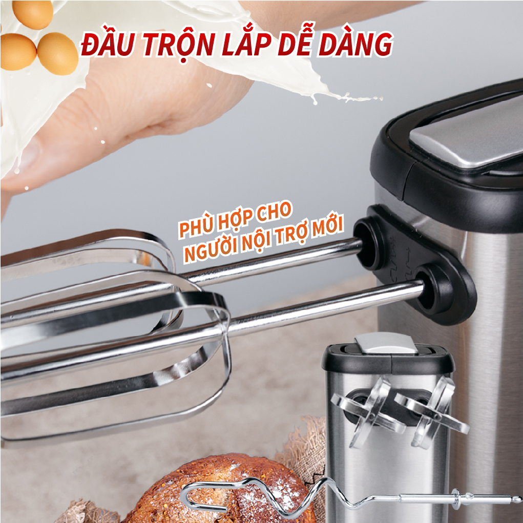 Máy Đánh Trứng/ Máy Trộn Thực Phẩm Cầm Tay Elon Mixer. Giá Hấp Dẫn, Trộn Nhanh Mọi Thực Phẩm, Dễ Thao Tác Với 5 Tốc Độ Trộn. Hàng Nhập Khẩu Cao Cấp Chính Hãng SGE Thailand. Máy Được Tặng Kèm 2 Đầu Trộn Cánh Quạt Và 2 Đầu Trộn Móc