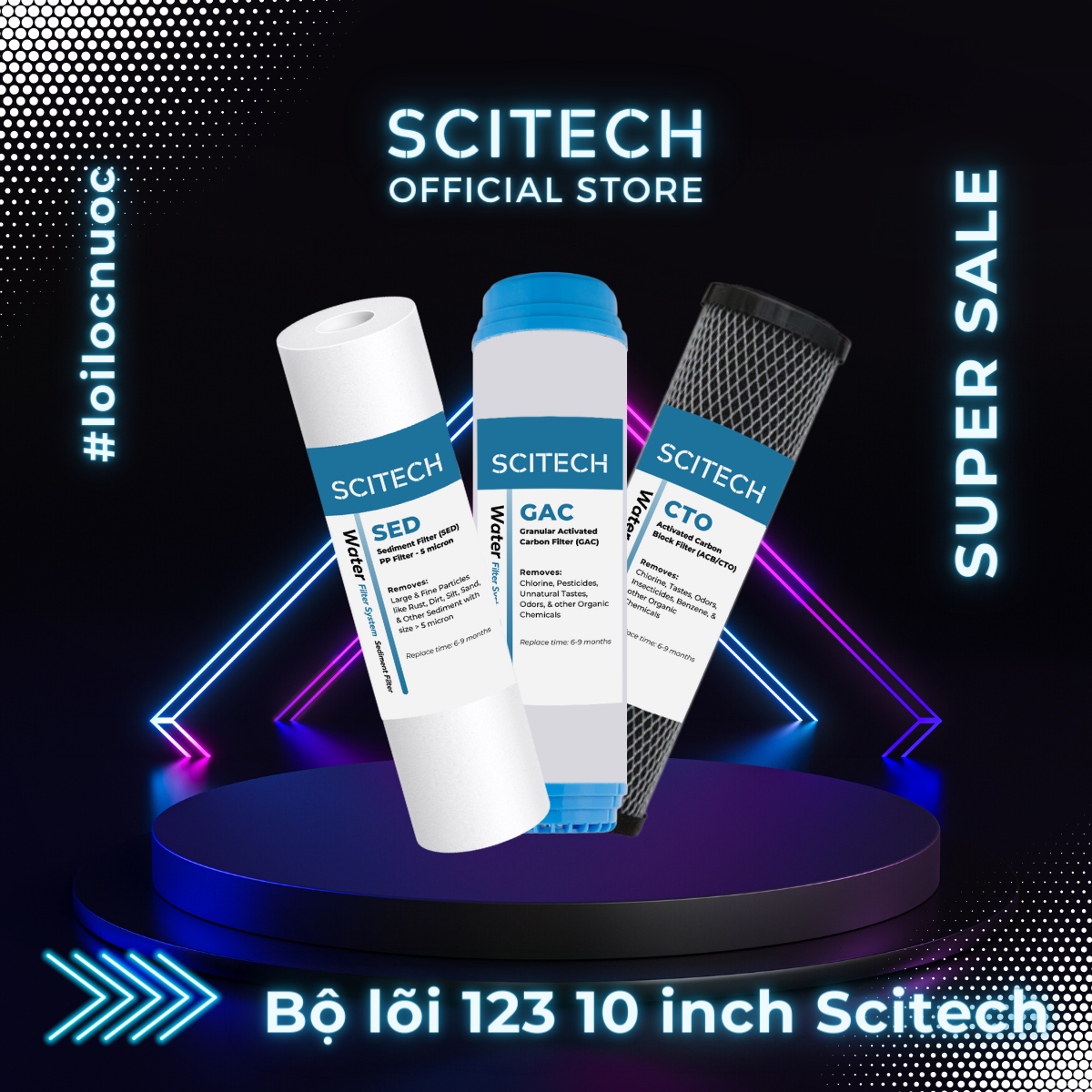 Bộ lõi số 1,2,3 10 inch - Dùng cho máy lọc nước RO, bộ lọc thô - Hàng chính hãng