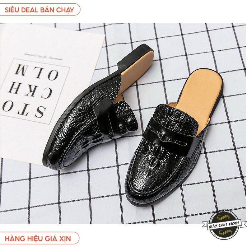 Giày Sục Nam dập vân Đế cao 3 cm ️ chất liệu da mềm