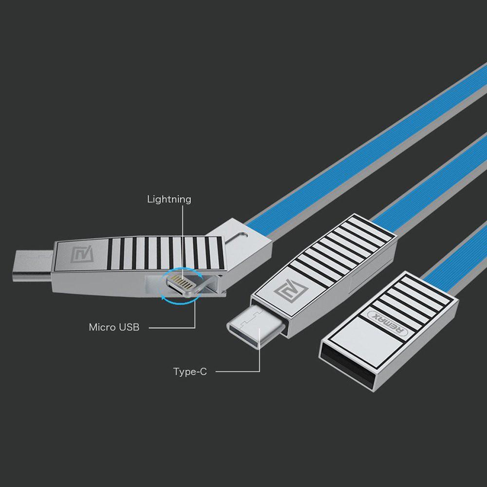 Cáp Remax 3 trong 1 dài 1m RC-072th (lightning, micro USB, Type C) Hàng Chính Hãng