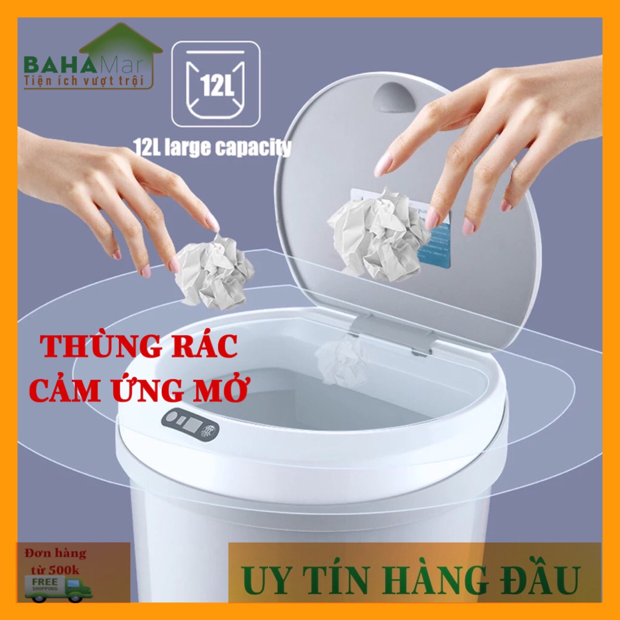 THÙNG RÁC THÔNG MINH TỰ ĐỘNG MỞ NẮP BẰNG CẢM ỨNG BAHAMAR cảm ứng hồng ngoại thông minh hiện đại và tiện ích