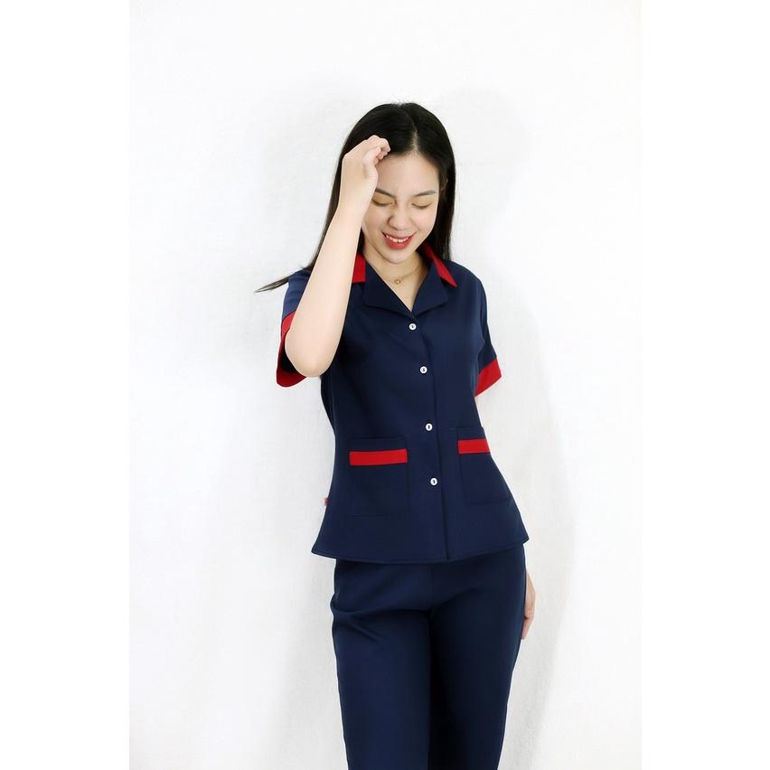 Bộ đồ bộ Pijama XANH ĐEN PHA CỔ ĐỎ CỰC XINH vải siêu lụa - Thoải Mái Nhẹ Nhàng co giãn nhẹ