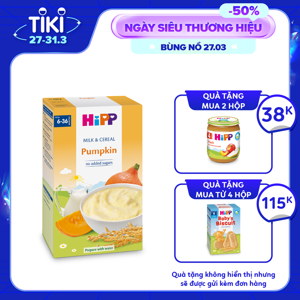 [HSD_T5.2024] Bột ăn dặm dinh dưỡng Sữa, Ngũ cốc &amp; rau củ - Bí đỏ HiPP Organic 250g