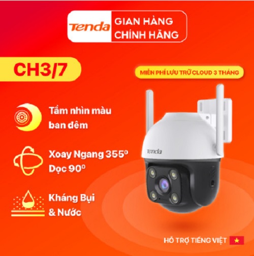 Camera WiFi Tenda Ngoài Trời CH3/CH7 Full HD 1080P/2MP/4MP/2K, Quay Quét 360 Độ, Tích Hợp Công Nghệ AI - Hàng chính hãng