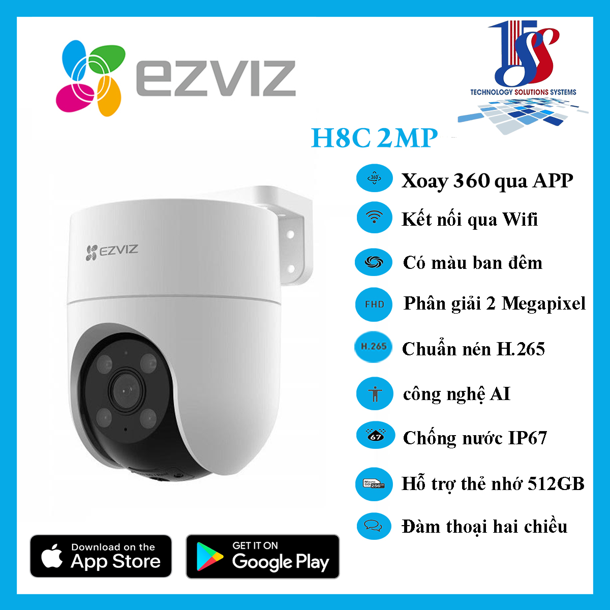 Camera wifi ngoài trời Ezviz H8C 2MP 2.0 megapixel, quay quét, màu ban đêm, đàm thoại 2 chiều - hàng chính hãng bảo hành 24 tháng