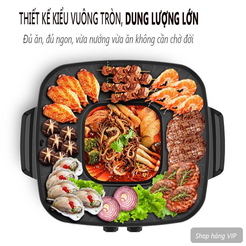 CHẢO LẨU NƯỚNG ĐA NĂNG 2 TRONG 1 PHỦ LỚP MEN CHỐNG DÍNH CAO CẤP SIZE 34CM