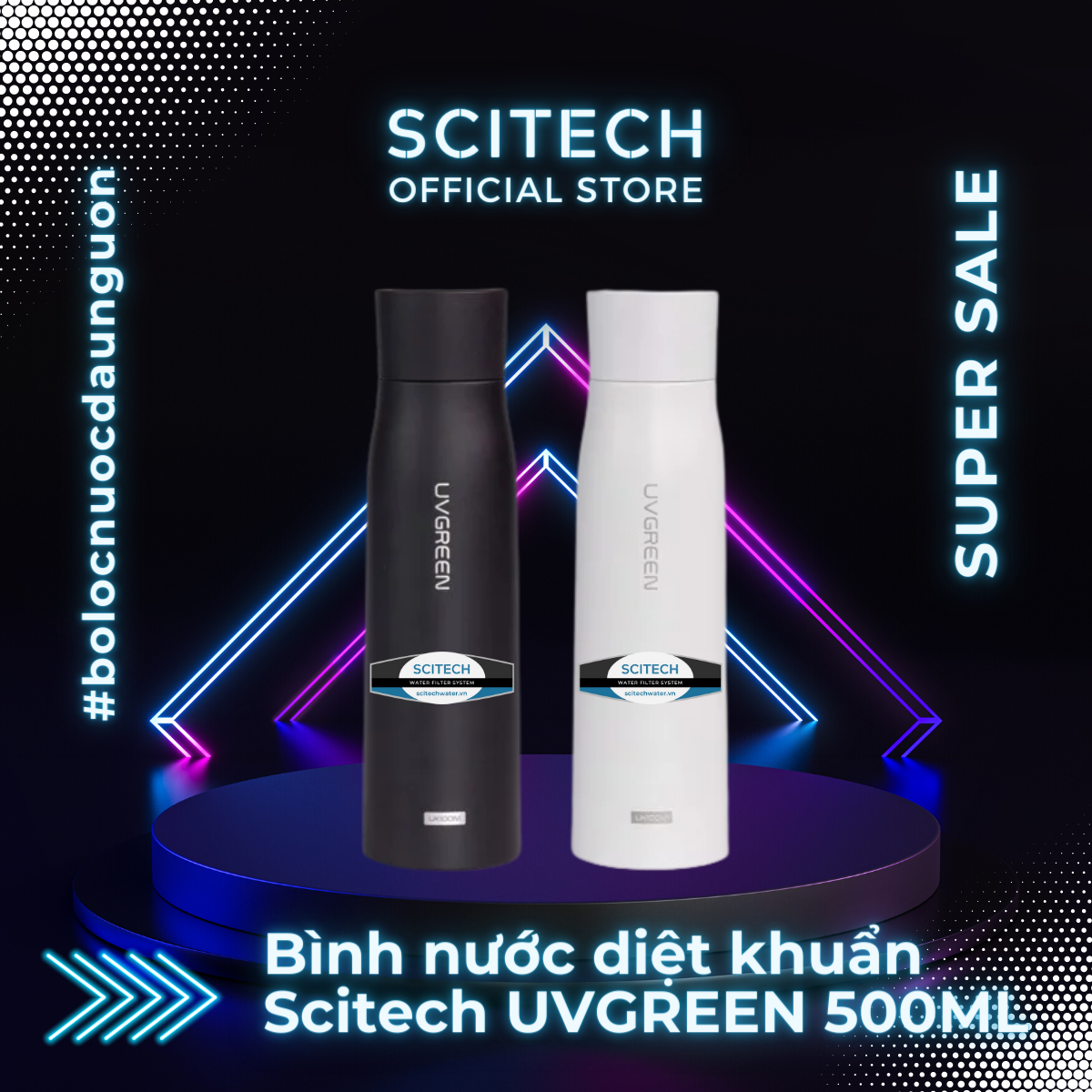 Bình nước giữ nhiệt diệt khuẩn Scitech UVGREEN 500ML - Hàng chính hãng