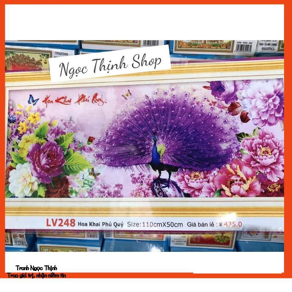 FreeShip 250k Toàn Quốc-Tranh đính đá cao cấp Hoa Khai Phú Quý LV248- KT: 110x50Cm