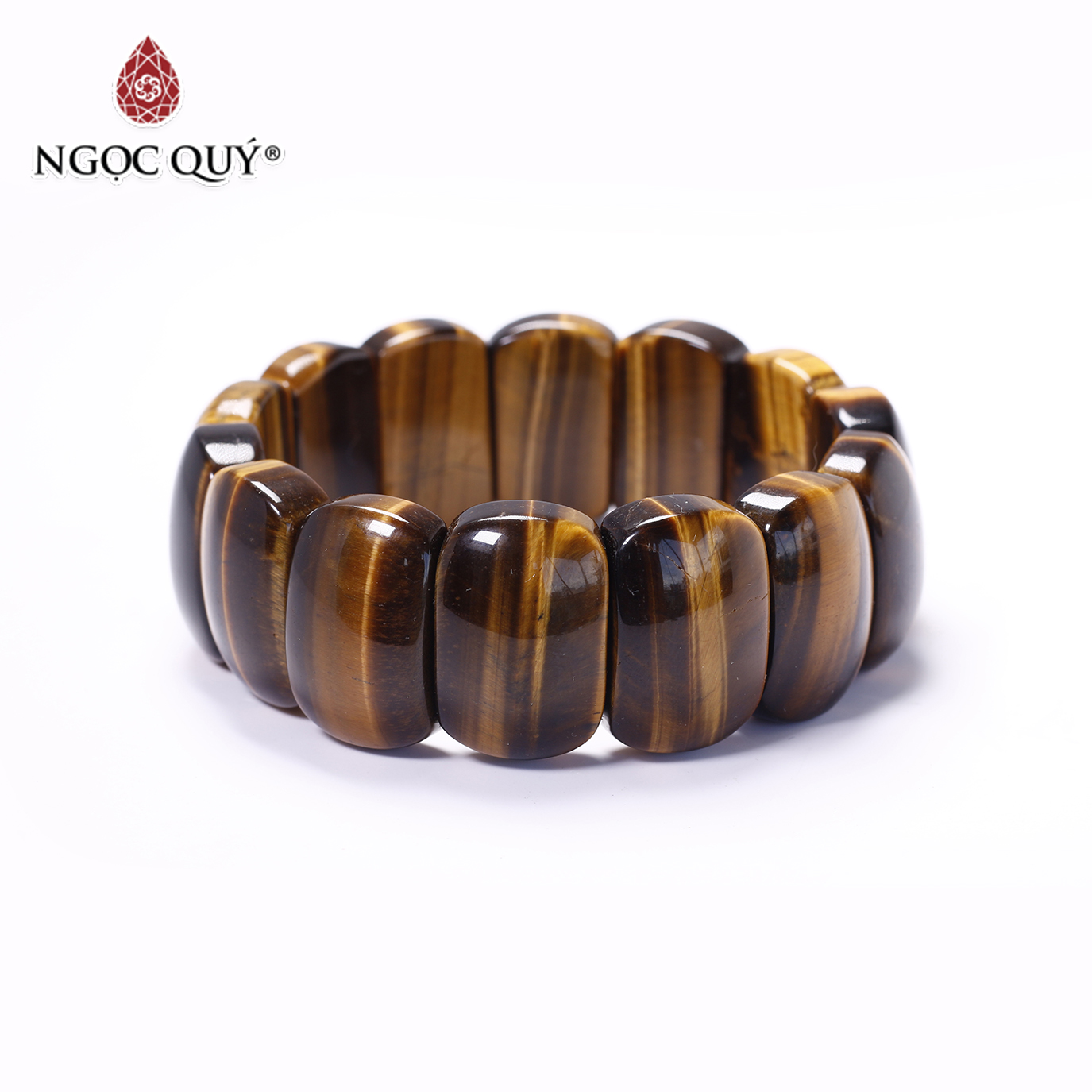 Vòng tay đá thạch anh mắt hổ vàng nâu bản lớn  24x15mm mệnh thổ, kim - Ngọc Quý Gemstones