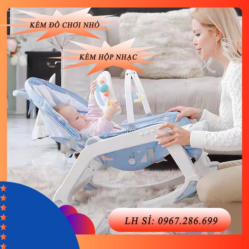 Ghế rung nhún cho bé kèm ghế ăn dặm cho bé có bánh xe và đồ chơi cao cấp