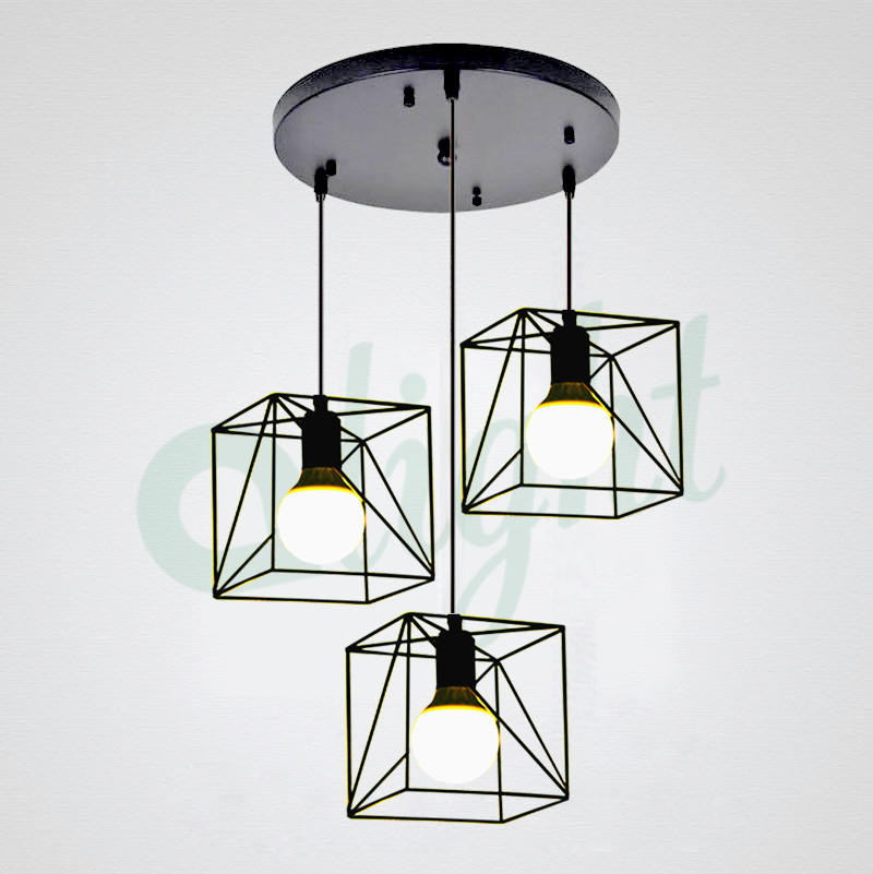 Đèn thả trần hình khối vuông + KÈM BÓNG 4W, đèn trang trí sắt mỹ thuật, đèn Decor quán cà phê, quán trà sữa