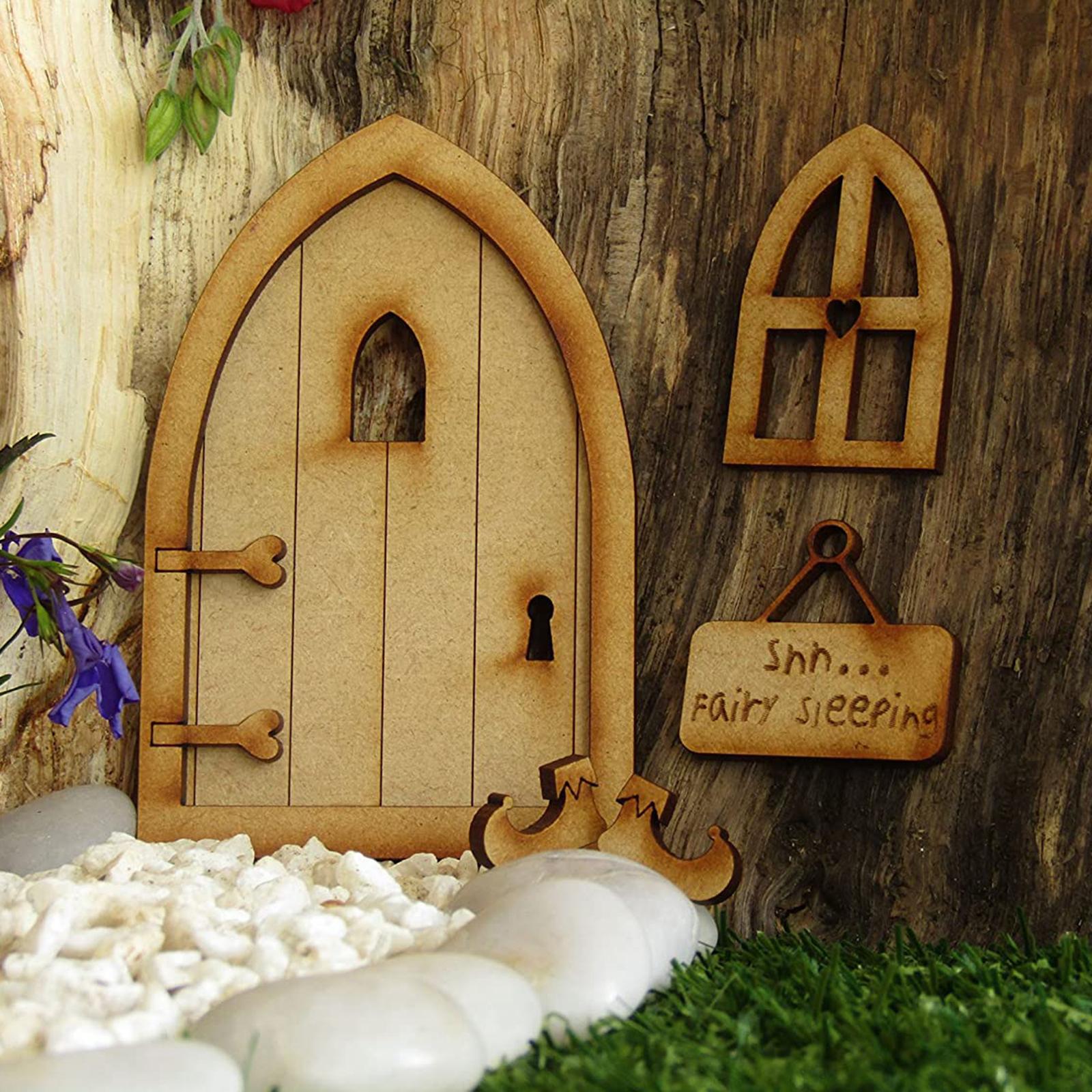 Wooden Miniature Fairy Gnome Window Home Door for Fairy Garden Accessories